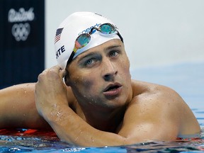 In this Tuesday, Aug. 9, 2016, file photo, Ryan Lochte checks his time in a men’s 4x200-metre freestyle heat at the 2016 Summer Olympics, in Rio de Janeiro, Brazil. (AP Photo/Michael Sohn, File)