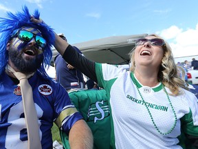 Bombers and Riders fans getting along at Sunday's Banjo Bowl.