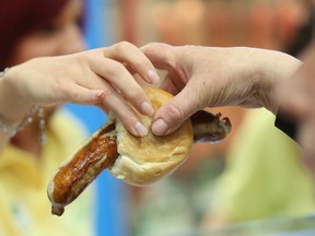 A Thuringian sausage is pictured at an agricultural trade fair in Berlin, Germany. (Sean Gallup/Getty Images)