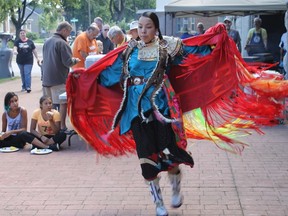 An  Aamjiwnaang First Nation dancer wows the crowd at the Lochiel Community Kiwanis Centre's centenary anniversary celebrations on Thursday, Sep. 1.
CARL HNATYSHYN/SARNIA THIS WEEK
