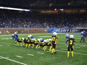 Sarnia's SMAA Razorclaws (in black) played in front of thousands at Detroit's Ford Field on Thursday, Sept. 1 during halftime at a Lions-Bills pre-season game. 
Submitted photo for SARNIA THIS WEEK