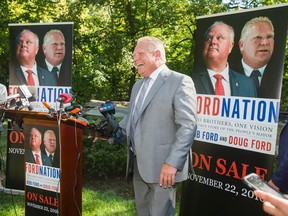 Former city councillor Doug Ford addresses the media on Tuesday. (ERNEST DOROSZUK, Toronto Sun)