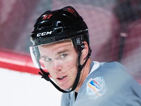 Team North America player Connor McDavid looks on during World Cup of Hockey training camp in Montreal on Sept. 5, 2016. (Graham Hughes/The Canadian Press)