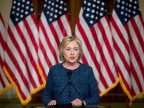 In this Sept. 9, 2016 file photo, Democratic presidential candidate Hillary Clinton speaks at the Historical Society Library, in New York. (AP Photo/Andrew Harnik. File)