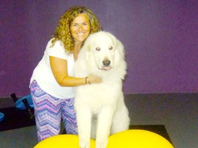 Laurel Dutrisac-Ferris, owner of Touch Animal Rehabilitation, is photographed with her great Pyrenees Odie. The nine-year-old male is also known as 'The Big O', weighing more than 100 pounds. Mike Anthony / For The Nugget