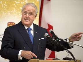 Former Prime Minister Brian Mulroney delivers the 2016 William A. Howard Memorial Lecture at the University of Calgary in Calgary, Alberta on Tuesday, Sept. 13, 2016. THE CANADIAN PRESS/Larry MacDougal