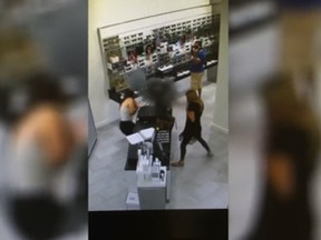 Surveillance video has captured an e-cigarette explosion at a New Jersey mall that left a woman’s Louis Vuitton bag smoking as she stood at a checkout counter, scaring a worker and another shopper.