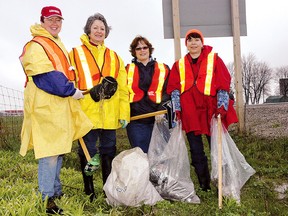 A cleanup crew from the Talbot Trail Optimist Club was on the job picking up litter on Highway 3, just east of the St. Thomas Airport in this file photo. Ready with garbage bags and other tools are, from left - Fran Wren, Maria Cupples, Moira Nichols and Ruth Quenneville.