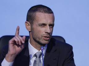Aleksander Ceferin speaks during a press conference after he was elected the new president of UEFA in Athens Wednesday, Sept. 14, 2016. (AP Photo/Thanassis Stavrakis)