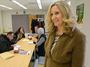 Sue Bruyns, Learning Support Services Supervisor for the Thames Valley District School Board at the Gentle family reception centre set up for new refugees at White Oaks Public School on Tuesday Jan 5, 2016.. (MORRIS LAMONT, The London Free Press)