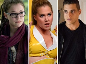 From left: Tatiana Maslany in Orphan Black; Amy Schumer in Inside Amy Schumer and Rami Malek in Mr. Robot. (Handout photo)