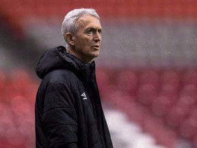 Canadian men’s national soccer team head coach Benito Floro watches team practice in Vancouver, B.C., on Thursday November 12, 2015. Floro is stepping down as coach in the wake of Canada’s failed World Cup qualifying campaign. THE CANADIAN PRESS/Darryl Dyck