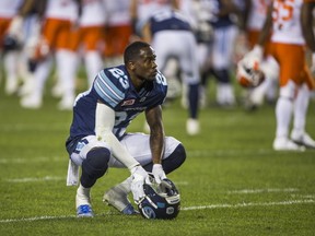 Toronto Argonauts T.J. Heath reacts to a loss to BC Lions in CFL action at BMO Field in Toronto, Ont. on Wednesday August 31, 2016. (Ernest Doroszuk/Toronto Sun/Postmedia Network)