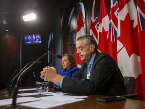 Ontario MPP Lisa MacLeod and Trent Hills Mayor Hector Macmillan at the media studio at Queen's Park in Toronto, Ont. on Thursday Sept.15, 2016. Macmillan, who has pancreatic cancer, expresses his frustration at not getting OHIP funding for surgery, that he says might save his life. (Ernest Doroszuk/Toronto Sun)