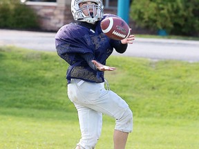 Justen Sivazlian of the College Notre Dame football team makes a catch during team practice  in Sudbury, Ont. on Wednesday September 14, 2016. Gino Donato/Sudbury Star/Postmedia Network