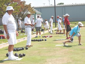 Teams bowl at the Bev Lashbrook Memorial Lawn Bowling Tournament hosted by the West Lorne Lawn Bowliing Club.