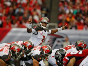 Jameis Winston of the Tampa Bay Buccaneers calls out to the offence against the Atlanta Falcons at the Georgia Dome on Sept. 11, 2016 in Atlanta. (Kevin C. Cox/Getty Images)