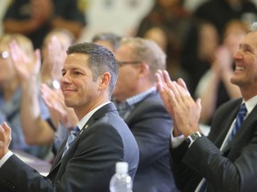 The United Way launched a new campaign over breakfast at a Winnipeg school on Thursday. Mayor Brian Bowman (left) and Premier Brian Pallister, among others, attended. (Chris Procaylo/Winnipeg Sun)