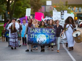 Take Back the Night marchers fill London?s Central Avenue during Thursday?s annual anti-gender-based violence event. (MIKE HENSEN, The London Free Press)