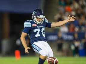 Kicker Lirim Hajrullahu returns to Winnipeg for the first time since signing with the Argonauts in the offseason. (Ernest Doroszuk/Toronto Sun)