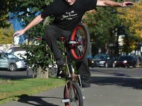 Percy Marshall demonstrates some of his tricks during an event in advance of FISE Thursday at Hawrelak Park. (Ed Kaiser)