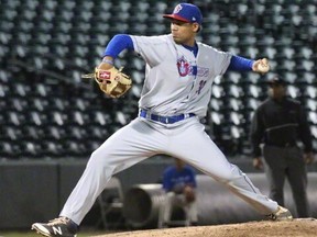 Champions starter Yean Carlos Gil kept the Boulders off the scoresheet until the bottom of the fifth inning during Game 3 of the Can-Am League final in Pomona, N.Y., on Thursday. (Drew Wohl)