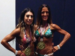 From left, Sarnia residents Chloe Yazdani and Jennifer McGrath Brownlee both won their classes at the 2016 GNC Allmax Fouad Abiad Natural Championships at St. Clair College in Windsor this past Saturday. Yazdani also won the overall title. Handout/Sarnia Observer/Postmedia Network