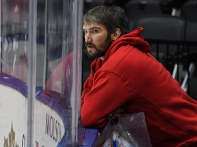 Alex Ovechkin of Team Russia keeps an eye on Team Sweden at practice during the World Cup of Hockey 2016 at Air Canada Centre on Sept. 15, 2016. (Minas Panagiotakis/Getty Images)