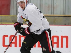 Logan Brown skates during the Senators rookie camp in Ottawa on Thursday, Sept. 15, 2016. (Errol McGihon/Postmedia)