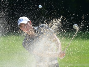 Aaron Wise of Lake Elsinore California, hits out of a sand trap during the second round of the Freedom 55 Financial Championship at the Highlands Country Club in London, Ontario on Friday September 16, 2016. (MORRIS LAMONT, The London Free Press)