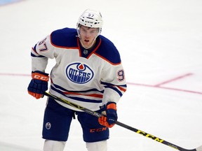 Edmonton Oilers' Connor McDavid during action at the NHL Young Stars tournament in Penticton, B.C., on Sept. 12, 2015.