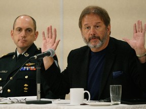 Rob Huebert (right/Associate Professor, Department of Political Science, University of Calgary) and Lieutenant Colonel Nick Grimshaw (left) were two of the presenters at the Canadian National Defence Symposium "Peacekeeping vs Peacemaking" held in Edmonton on Saturday September 17, 2016.  LARRY WONG /  Postmedia