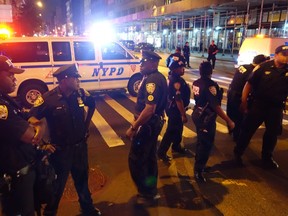 Police block a road after an explosion in New York on September 17, 2016. An explosion in New York's Chelsea neighborhood injured multiple people Saturday night, police said. (WILLIAM EDWARDS/AFP/Getty Images)
