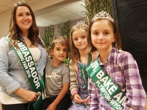 Jamie Armstrong and her kids all received honours at this year's Plympton-Wyoming Fair. Wyatt, 5, left, won Mini Baker, Emerson, 6, Fair Princess, and Riley, 9, Junior Bake Ambassador. Armstrong was named Bake Ambassador. (Tyler Kula/Sarnia Observer/Postmedia Network)