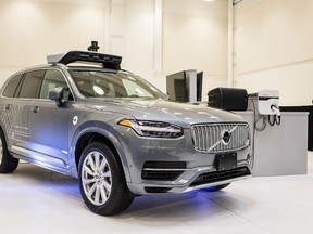 A pilot model of an Uber self-driving car is displayed at the Uber Advanced Technologies Center on Sept. 13, 2016 in Pittsburgh, Pa. (AFP PHOTO)