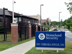 In this June 5, 2015 file photo, a view of the Homeland Security Department headquarters in Washington. The U.S. government has mistakenly granted citizenship to at least 858 immigrants who had pending deportation orders from countries of concern to national security or with high rates of immigration fraud, according to an internal Homeland Security audit released Monday, Sept. 19, 2016. The Homeland Security Department’s inspector general found that the immigrants used different names or birthdates to apply for citizenship with U.S. Citizenship and Immigration Services and such discrepancies weren’t caught because their fingerprints were missing from government databases. (AP Photo/Susan Walsh, File)