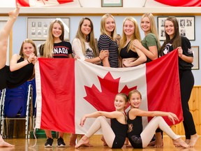 Nine dancers from Lucknow’s Danceology have been chosen to represent eastern Canada at the World Dance Championships from Oct. 23-30, 2016. From left, standing: Meghan Erb, 15; Taylor Pollard, 16; Teegan McGavin, 16; Mikayla Dowler, 1; Bailea Erb, 17; Kaitlyn Dowler, 15; Jasmine Goulding, 16. Front row, from left: Ava McCutcheon, 11; and Emily Plumsteel, 10. (Darryl Coote/Goderich Signal Star)