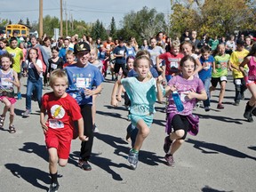 The students of Livingstone School raced in Terry Fox's honour on Friday. The Terry Fox Foundation has raised over $650M to date towards cancer research. | Caitlin Clow photo/Pincher Creek Echo