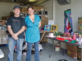 Volunteer Blaise O’Rourke and contractor Ria Frith helped with the Junction’s garage sale on Friday and Saturday afternoon. | Caitlin Clow photo/Pincher Creek Echo