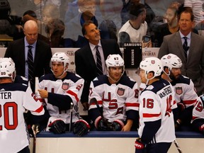 Head coach John Tortorella of Team USA looks on during the first period while playing Team Europe during the World Cup of Hockey tournament on September 17, 2016 in Toronto, Canada. (Photo by Gregory Shamus/Getty Images)