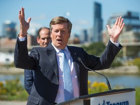 Toronto Mayor John Tory during an announcement - south of the Keating Channel - regarding infrastructure work on the Port Lands area, just east of downtown Toronto, Ont. on Wednesday September 14, 2016. Ernest Doroszuk/Toronto Sun