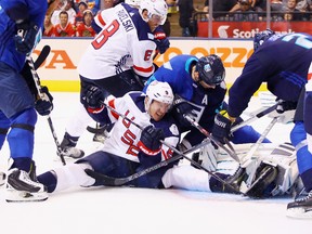 Zach Parise of Team USA attempts to get a shot off against Team Europe during the World Cup of Hockey at the Air Canada Centre on September 17, 2016. (Bruce Bennett/Getty Images)