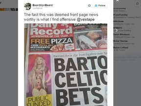 Vex Ashley retweeted this front page of the Daily Record. (Twitter screengrab)