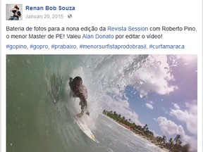 Photographer Renan Bob Souza posted a video of Roberto Pino, a surfer with dwarfism, riding the waves. (Renan Bob Souza/Facebook screengrab)