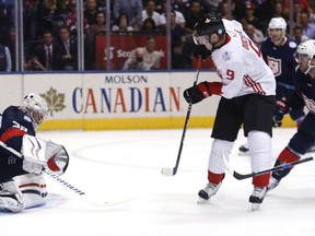 Matt Duchene scores his second goal on Jonathan Quick as Canada plays the US in a World Cup of Hockey round robin game in Toronto on Tuesday September 20, 2016. (Michael Peake/Postmedia Network)