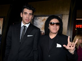 Musician Gene Simmons (R) and Nick Simmons attend the premiere of Warner Bros. Pictures and Legendary Pictures' '300: Rise Of An Empire' at TCL Chinese Theatre on March 4, 2014 in Hollywood, California. (Kevin Winter/Getty Images)