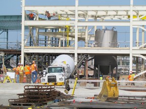 BioAmber's Sarnia plant is shown under construction in this August 2014 file photo. Production is ramping up at the now completed plant, and the company is making plans for second larger plant, with potential sites in Sarnia and the U.S. (File photo)