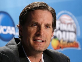 In this April 5, 2013, file photo, former NBA basketball player Christian Laettner speaks during a NCAA Final Four tournament college basketball 75th anniversary news conference, in Atlanta. (AP Photo/John Bazemore, File)