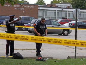 Toronto Police on scene after a double stabbing at Burnhamthorpe Collegiate Institute in Toronto on Wednesday September 21, 2016. (Dave Abel/Toronto Sun)