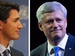 Justin Trudeau and Stephen Harper. (Spencer Platt/Getty Images and Darryl Dyck/The Canadian Press)